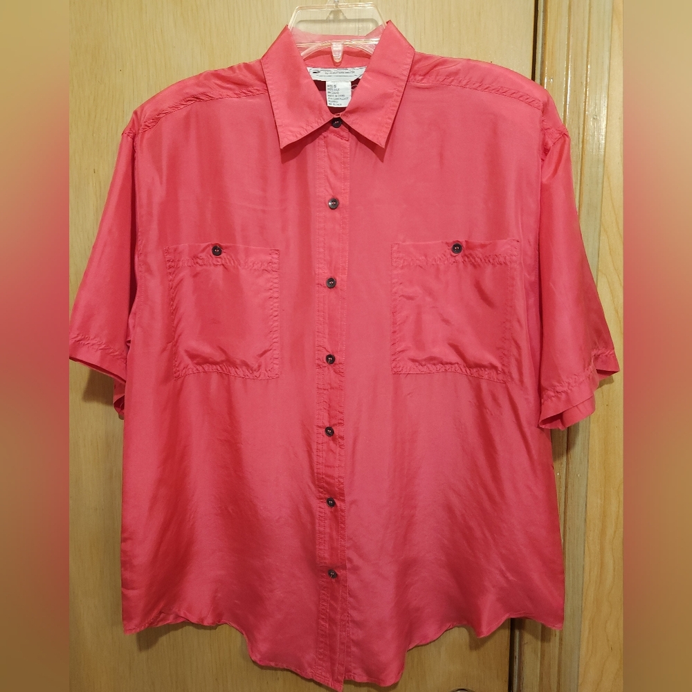 Vtg Sophisticates By Jonathan Martin Womens Sm Silk Blouse Hot Pink Oversized